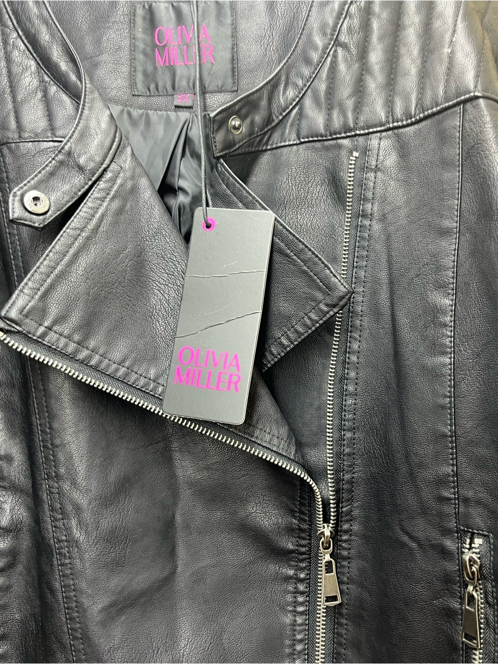 Olivia Miller Black Faux Leather Quilted Shoulder Moto Jacket 3X - Picture 6 of 16